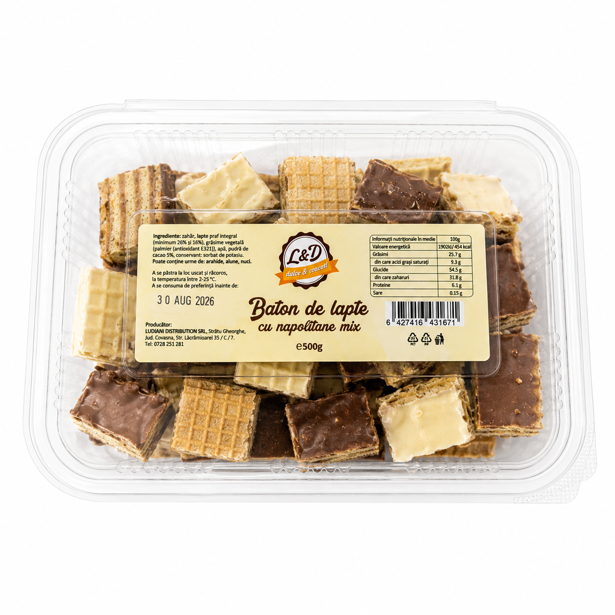 L&D Baton de Lapte cu Napolitane Mix – desert cu cremă de lapte și napolitane